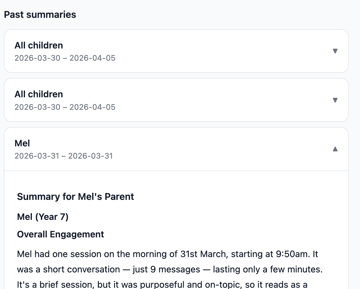 Weekly progress summaries